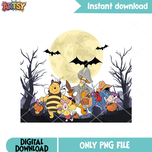 Custom characters Pooh png, disney halloween png, scary halloween night png 
