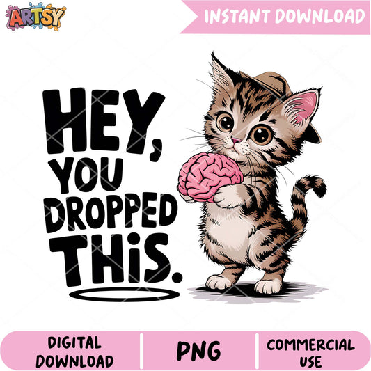 Cute Cat Brain PNG Instant Download