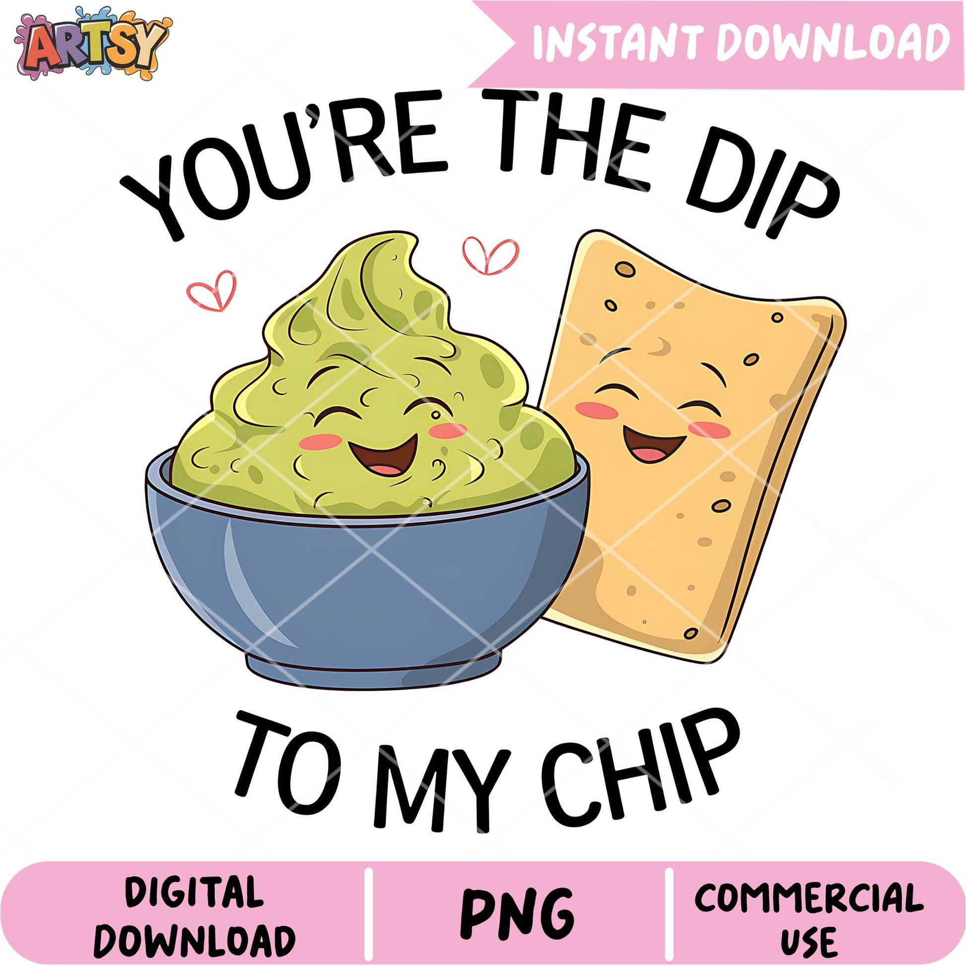 Cute Guac & Chip PNG Design Instant Download