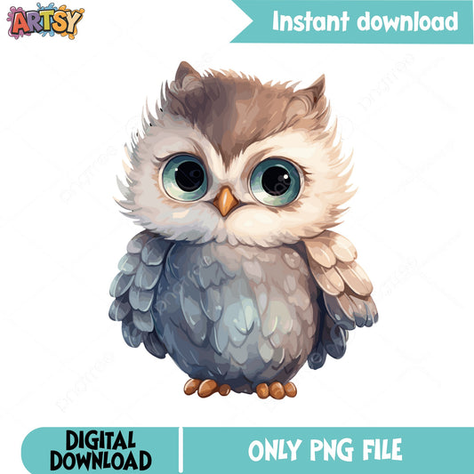 Cute Baby Owl Clipart PNG, Watercolor Owl PNG, Owl Clipart PNG