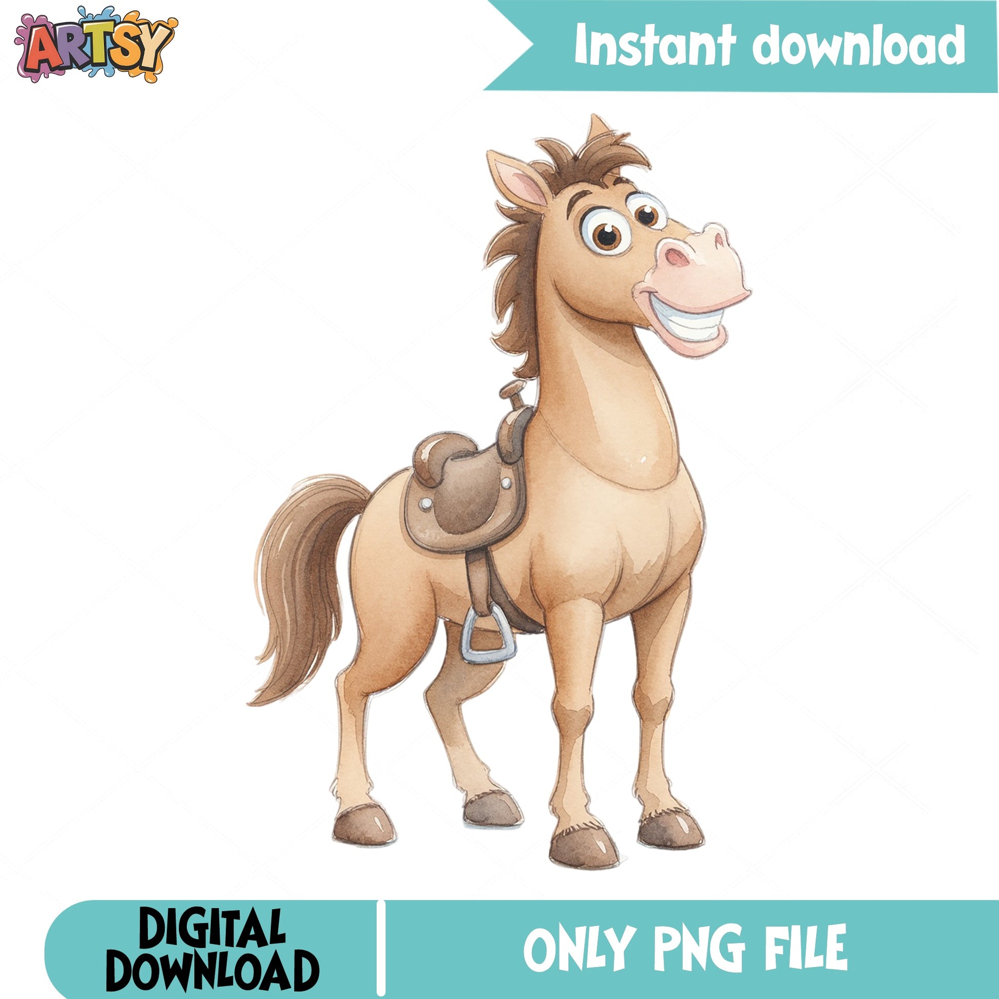 Cute Cartoon Horse With Saddle PNG, Funny Horse Clipart PNG, Western Horse PNG