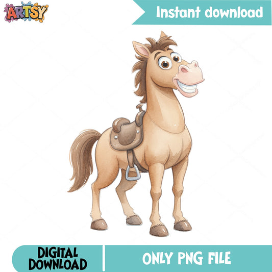 Cute Cartoon Horse With Saddle PNG, Funny Horse Clipart PNG, Western Horse PNG