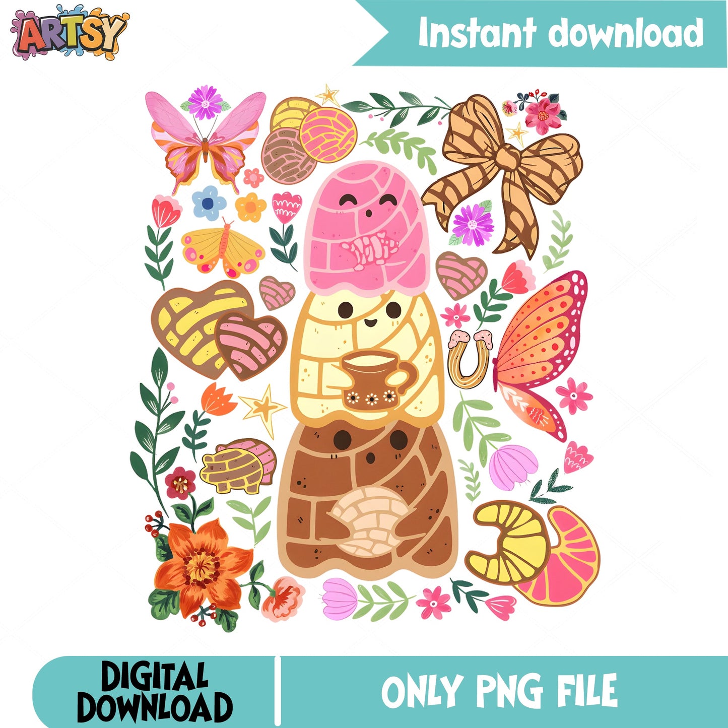 Cute Concha Pan Dulce PNG, Mexican Bread Floral PNG, Sweet Bakery PNG