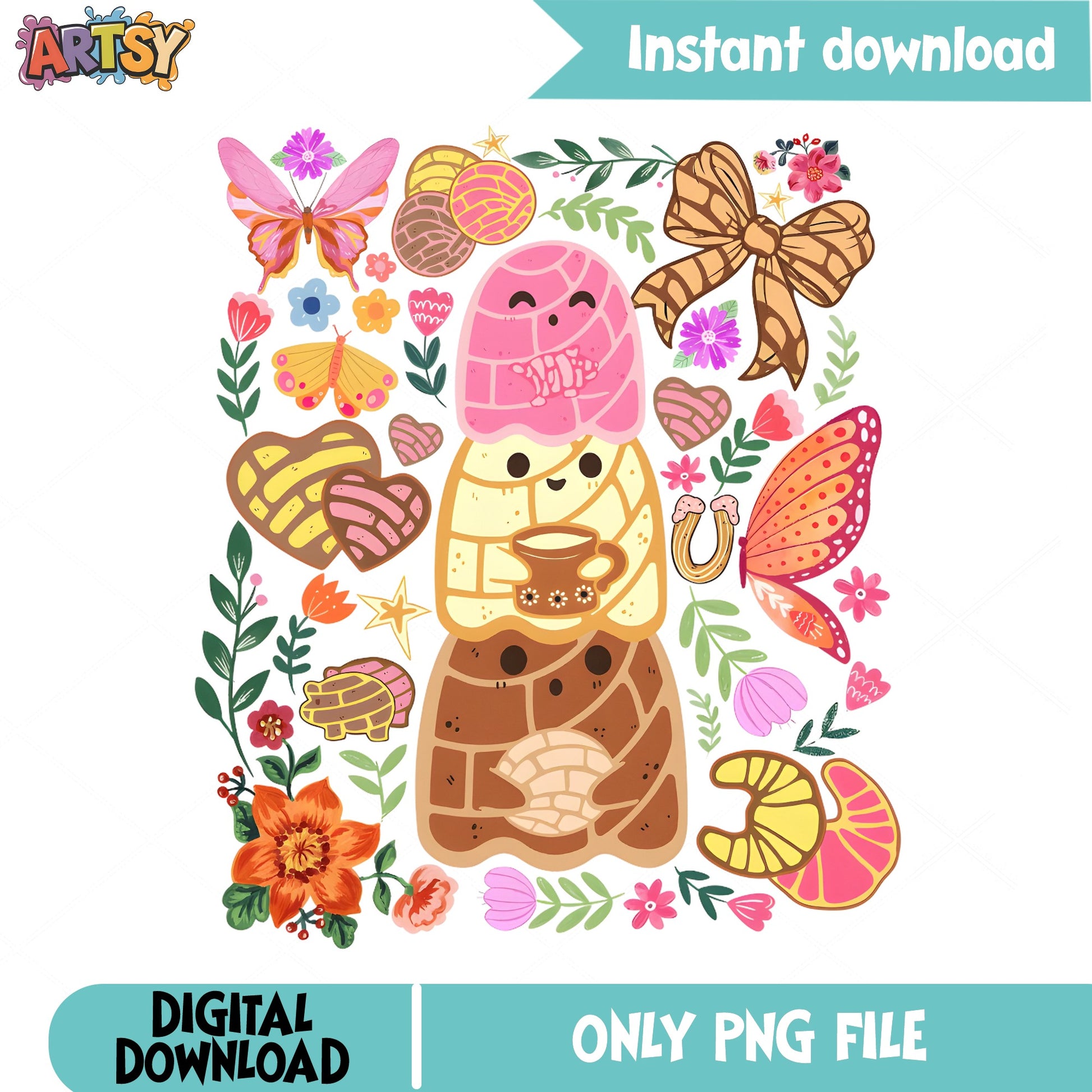 Cute Concha Pan Dulce PNG, Mexican Bread Floral PNG, Sweet Bakery PNG