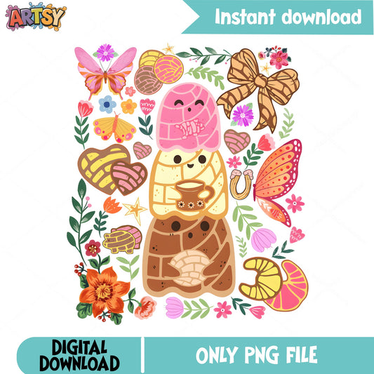 Cute Concha Pan Dulce PNG, Mexican Bread Floral PNG, Sweet Bakery PNG