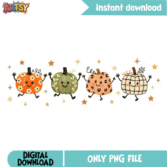 Cute Dancing Pumpkins PNG, Fall Halloween PNG, Autumn PNG