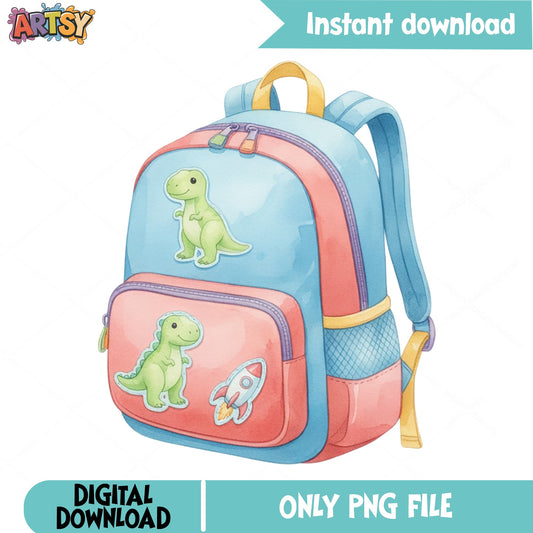 Cute Dinosaur Backpack Clipart PNG, Kids School Bag PNG, Back To School PNG