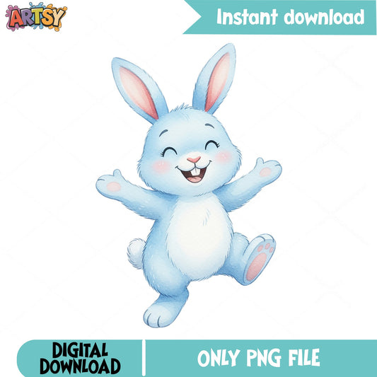 Cute Easter Bunny PNG Clipart, Happy Blue Bunny PNG, Easter PNG