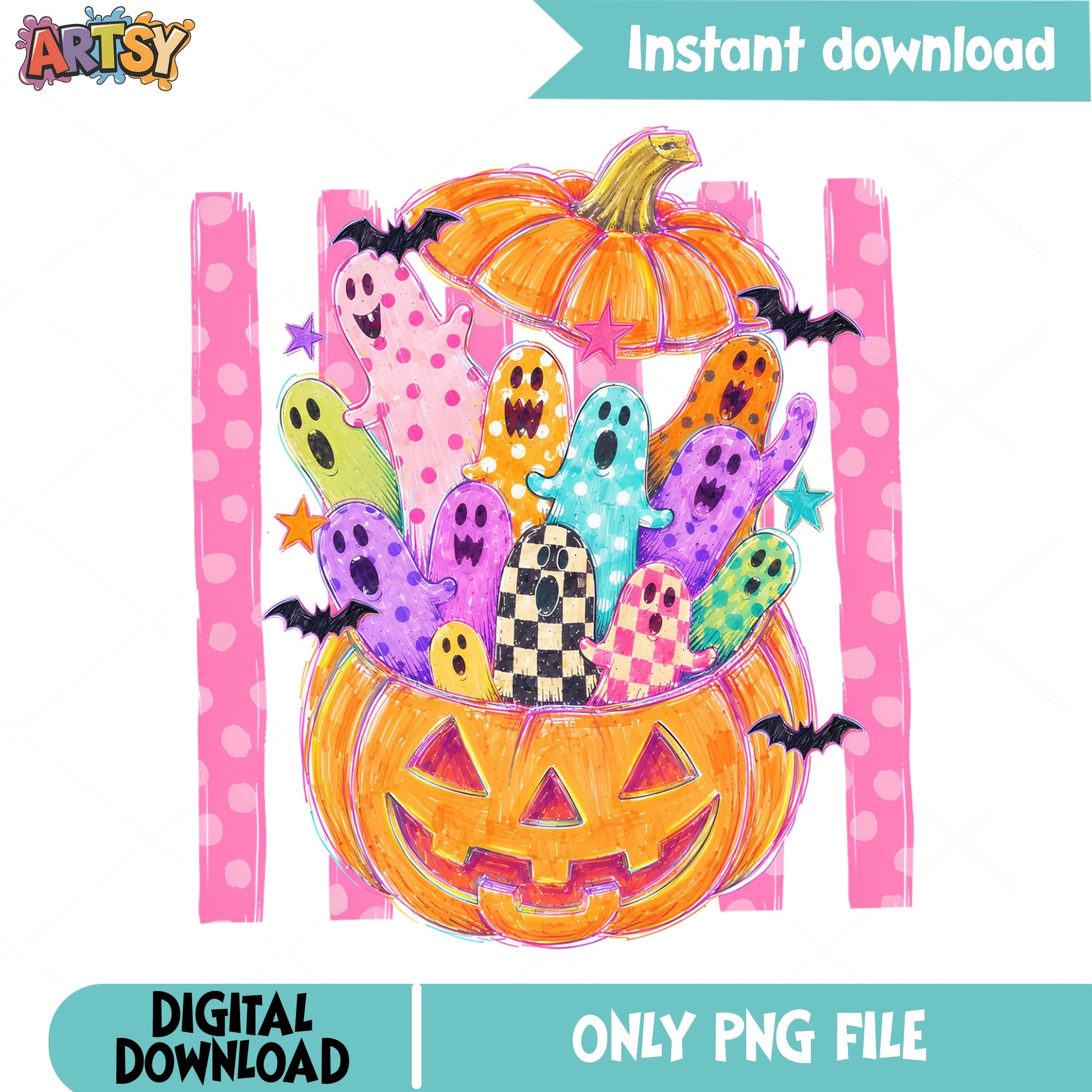 Cute Ghost Pumpkin Halloween PNG, Spooky Ghosts PNG, Halloween PNG