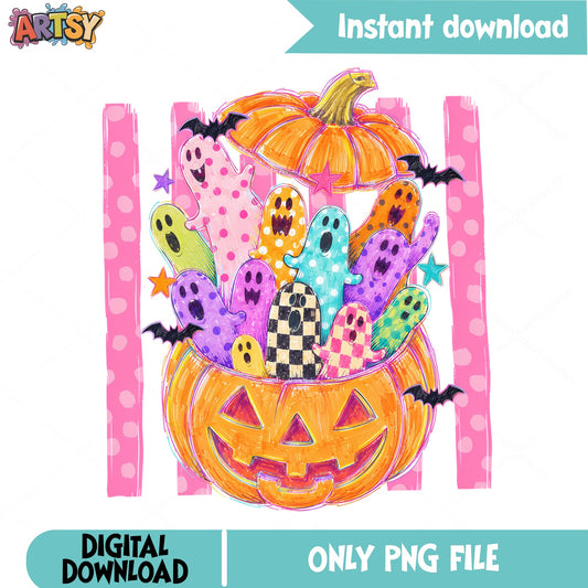 Cute Ghost Pumpkin Halloween PNG, Spooky Ghosts PNG, Halloween PNG
