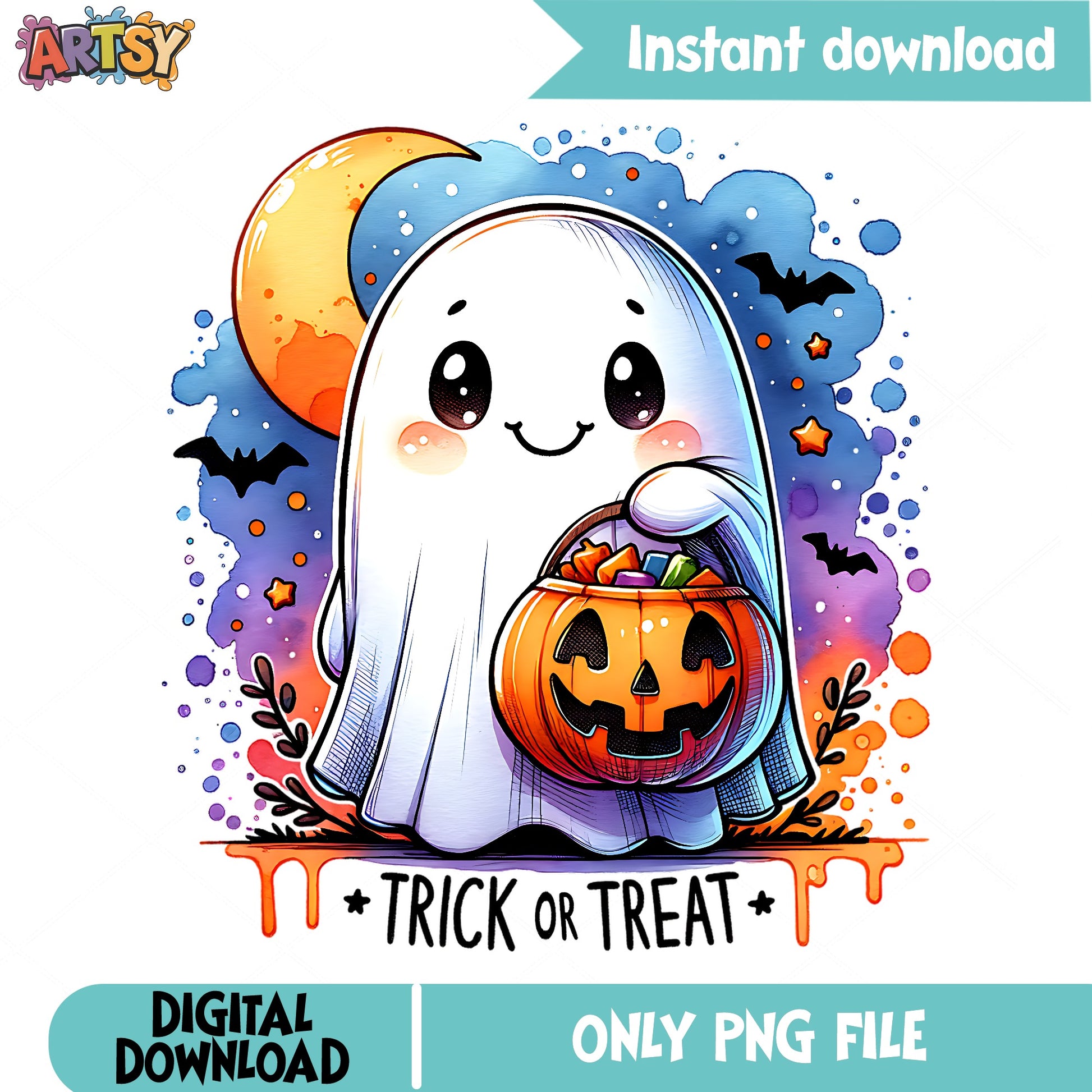 Cute Ghost Trick Or Treat Halloween PNG, Spooky Ghost PNG, Halloween PNG