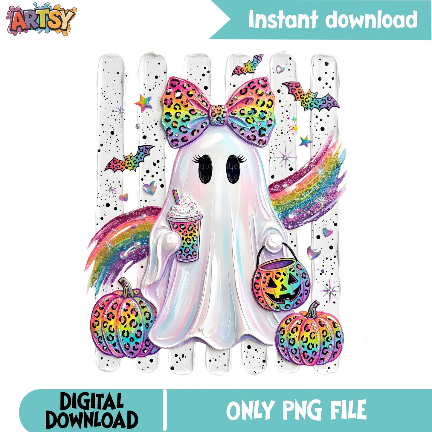 Cute Ghost With Bow Halloween PNG, Pumpkin Ghost PNG, Halloween PNG