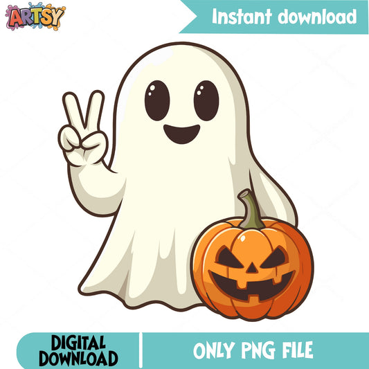 Cute Ghost With Pumpkin PNG, Halloween Ghost PNG, Spooky PNG