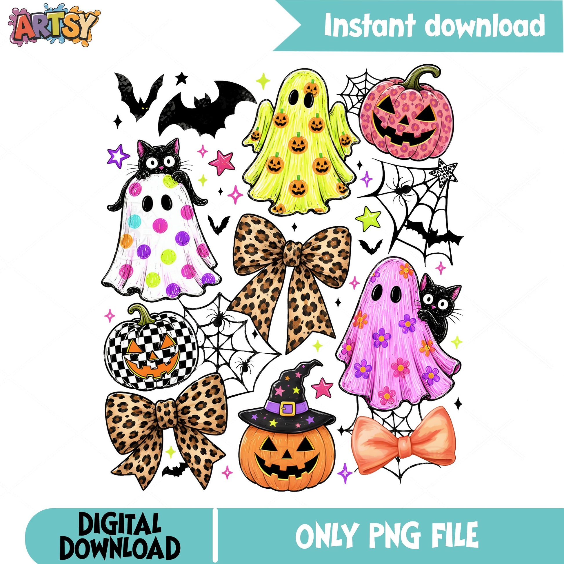 Cute Halloween Ghost PNG, Spooky Pumpkin Clipart, Halloween PNG