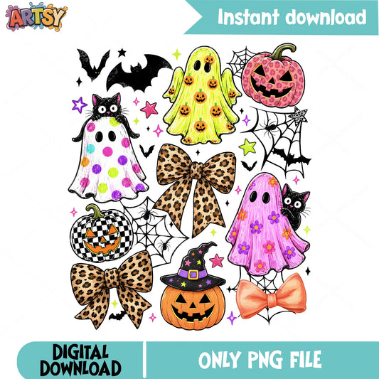 Cute Halloween Ghost PNG, Spooky Pumpkin Clipart, Halloween PNG