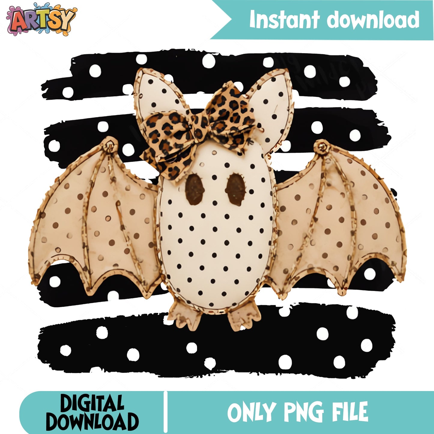 Cute Leopard Bat Halloween PNG, Boho Bat Sublimation PNG, Halloween PNG