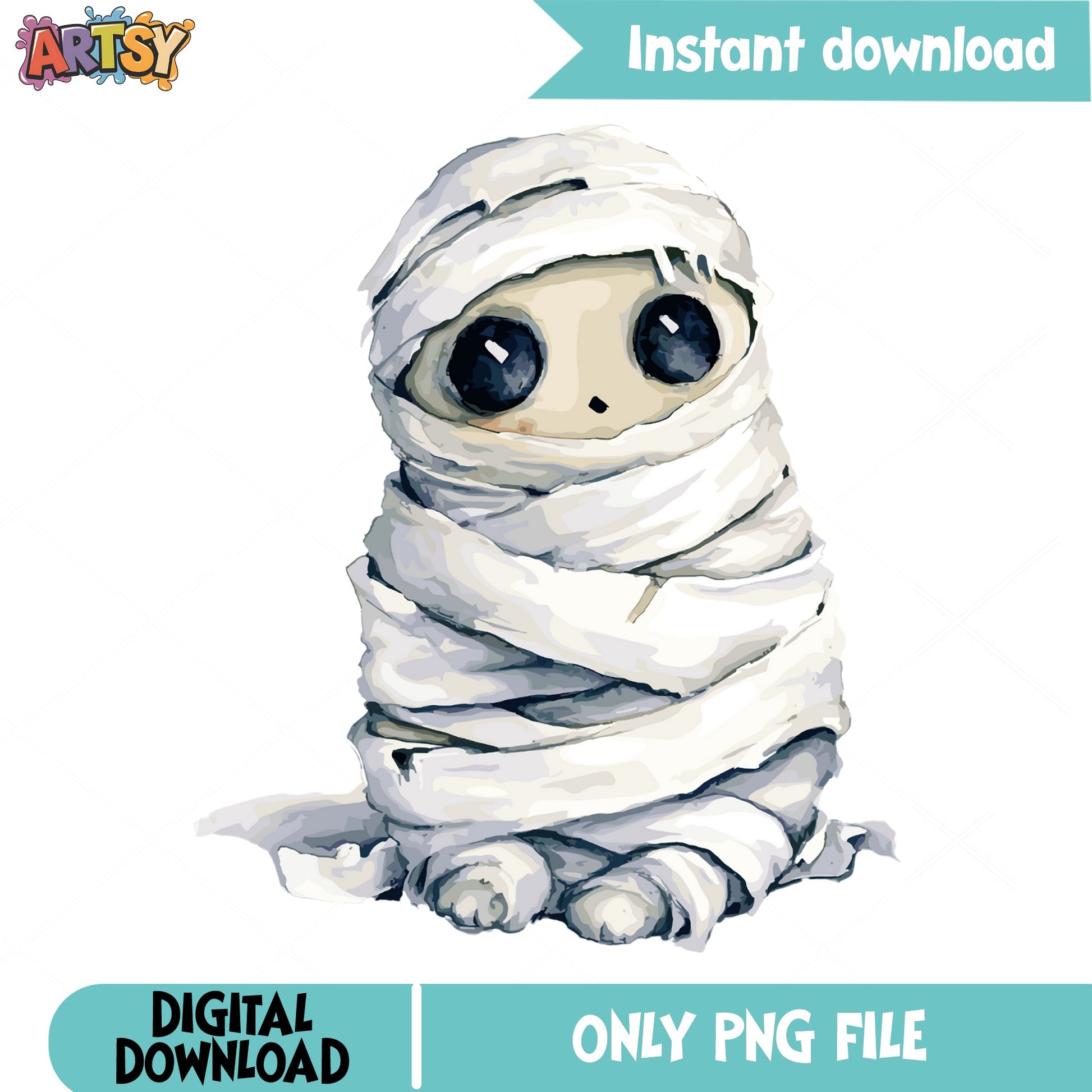Cute Mummy Watercolor PNG Clipart, Halloween PNG, Spooky PNG