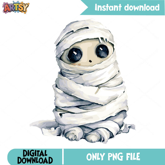 Cute Mummy Watercolor PNG Clipart, Halloween PNG, Spooky PNG