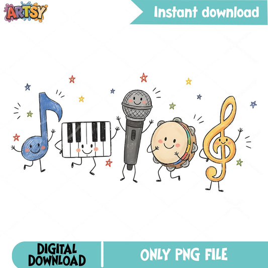 Cute Music Characters PNG, Kawaii Music Note PNG, Music Teacher PNG