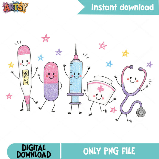 Cute Nurse Medical Characters PNG, Kawaii Nurse Clipart PNG, Nurse PNG
