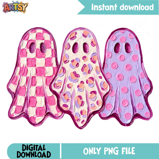Cute Pink Ghost Trio PNG, Halloween Ghost PNG, Spooky PNG