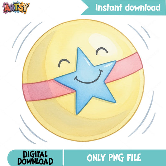 Cute Star Hugging Moon Clipart PNG, Kawaii Star PNG, Moon PNG