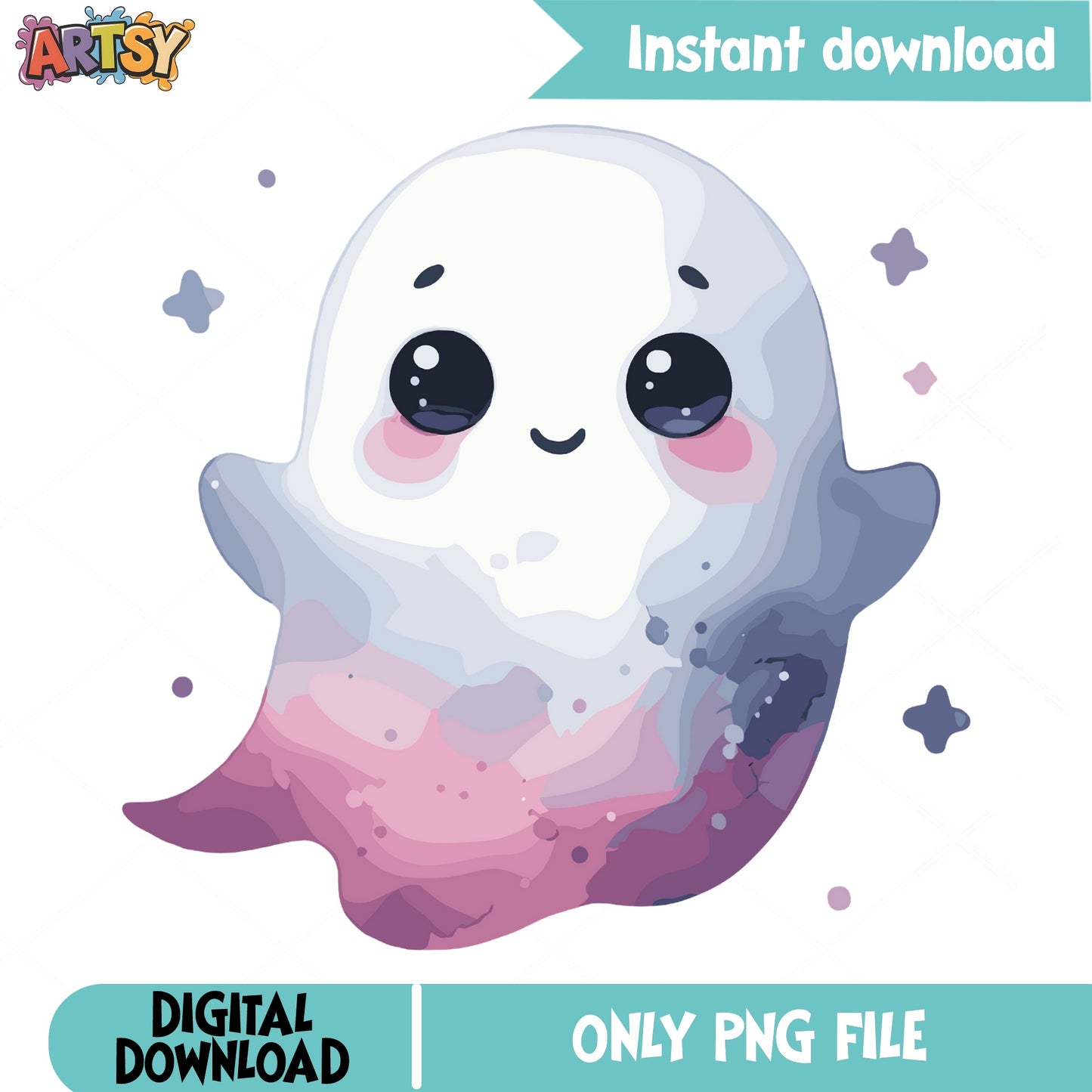 Cute Watercolor Ghost PNG, Halloween Ghost Clipart, Spooky PNG