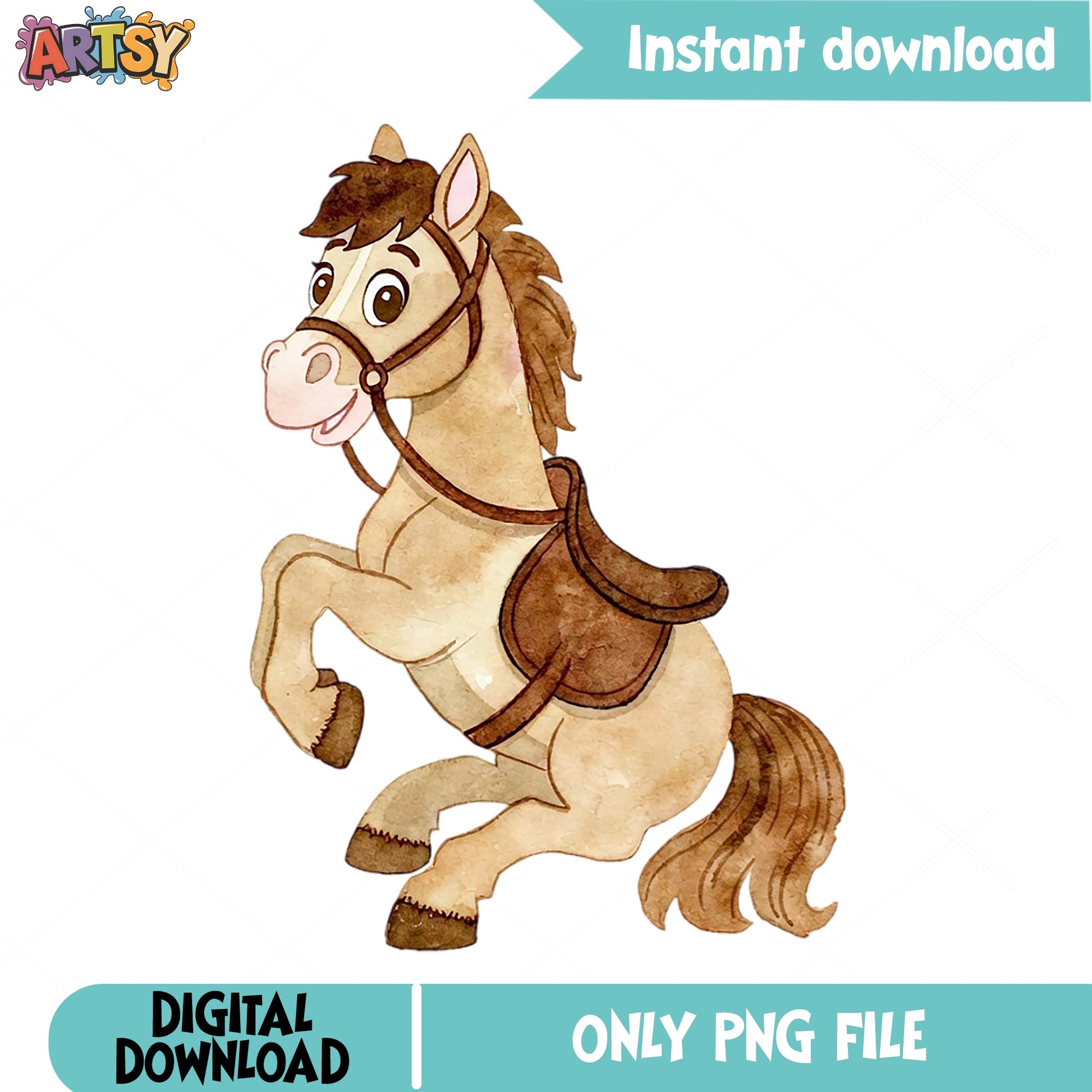Cute Watercolor Horse PNG, Cowboy Horse Clipart PNG, Western PNG