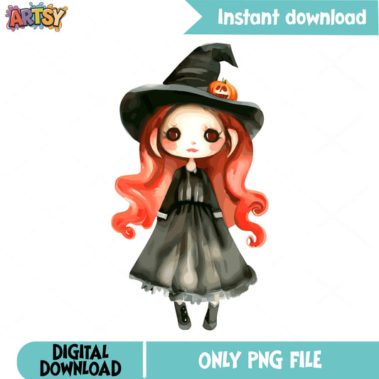Cute Witch Girl Halloween PNG, Spooky Witch Clipart PNG, Halloween PNG