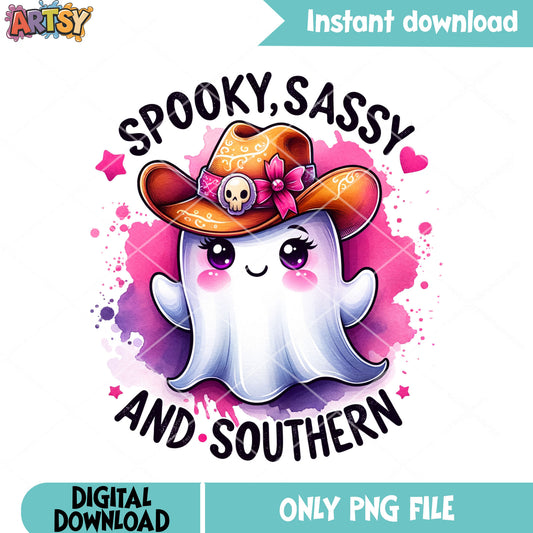 Cute baby girl ghost png, cowboy hat png, scary halloween png
