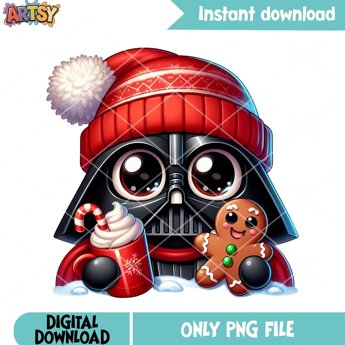 Cute big eyes darth vader xmas png, star war png, christmas vibes png