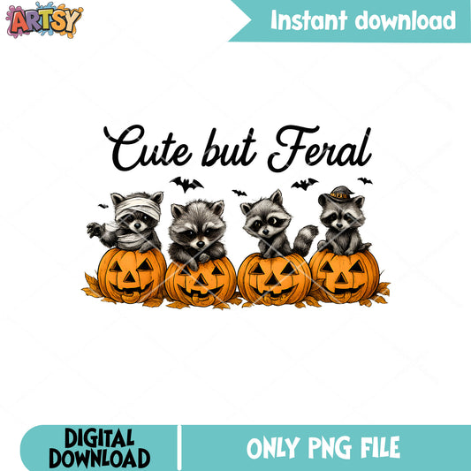 Cute but feral raccoon png, halloween raccoon png, cute raccoon png