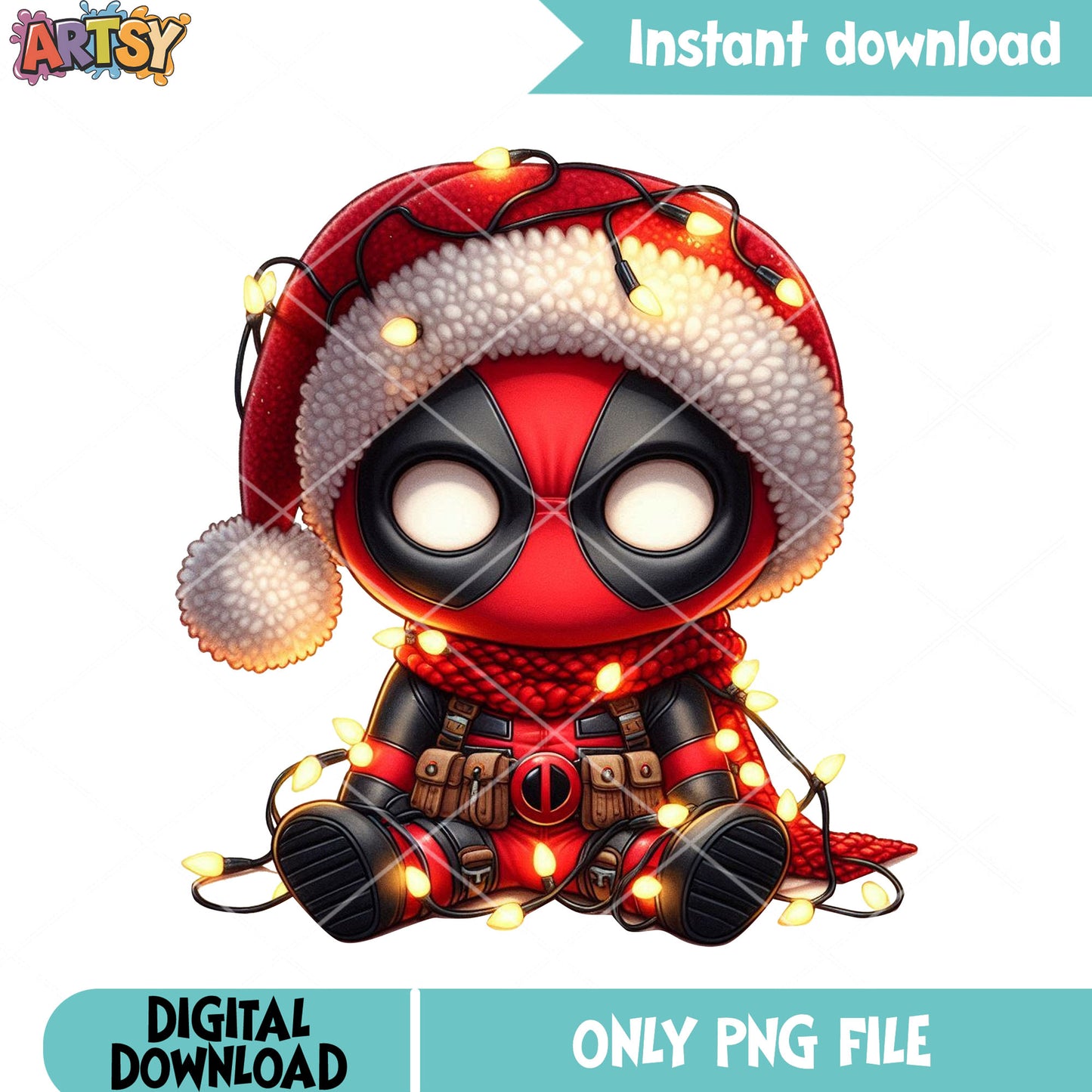 Cute chibi deadpool xmas png, marvel christmas png, christmas vibes png