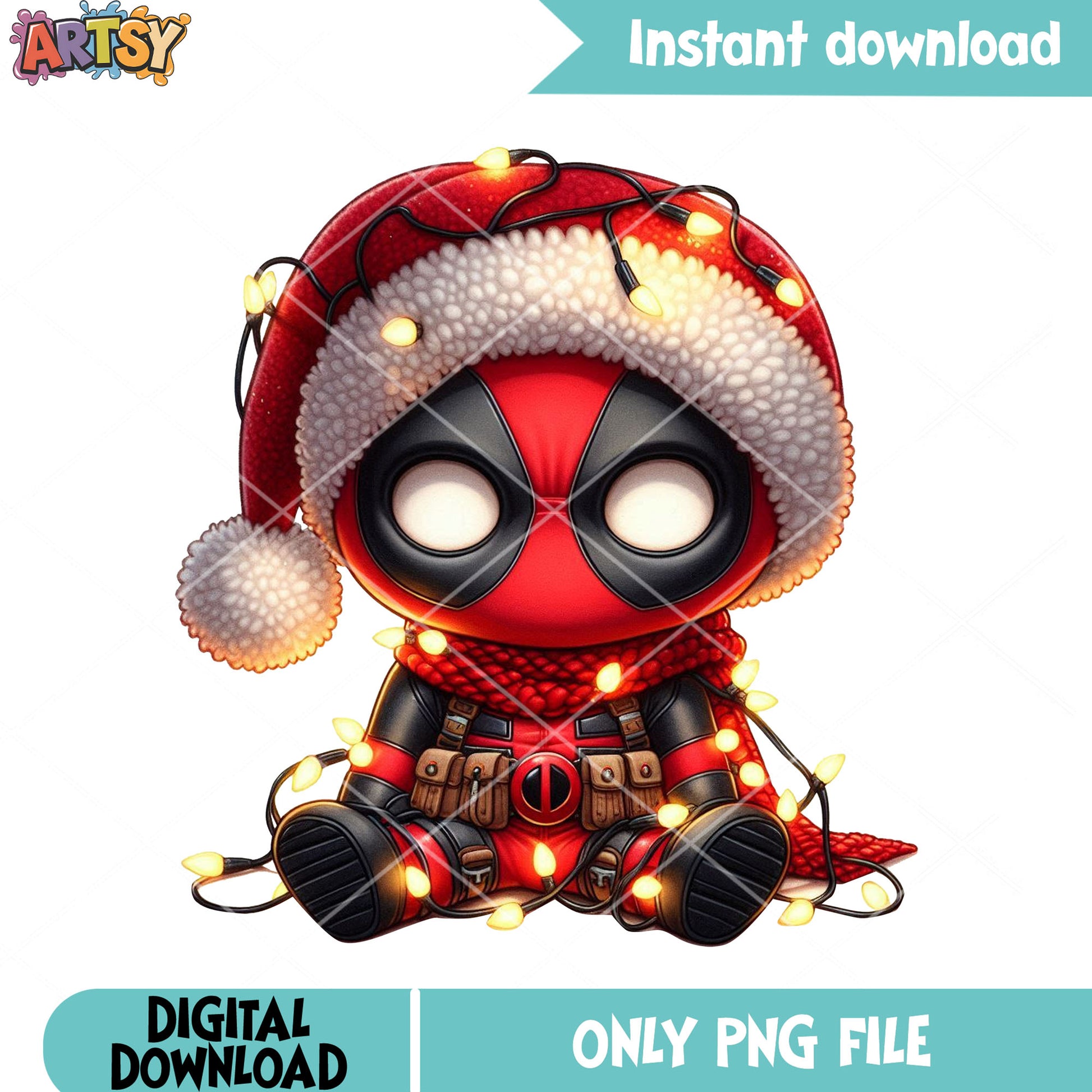 Cute chibi deadpool xmas png, marvel christmas png, christmas vibes png