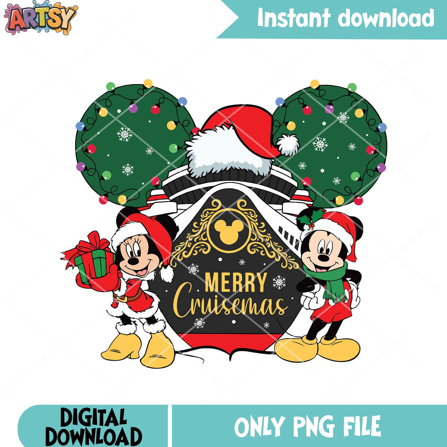 Cute christmas disney couple png, merry christmas png, mickey mouse png