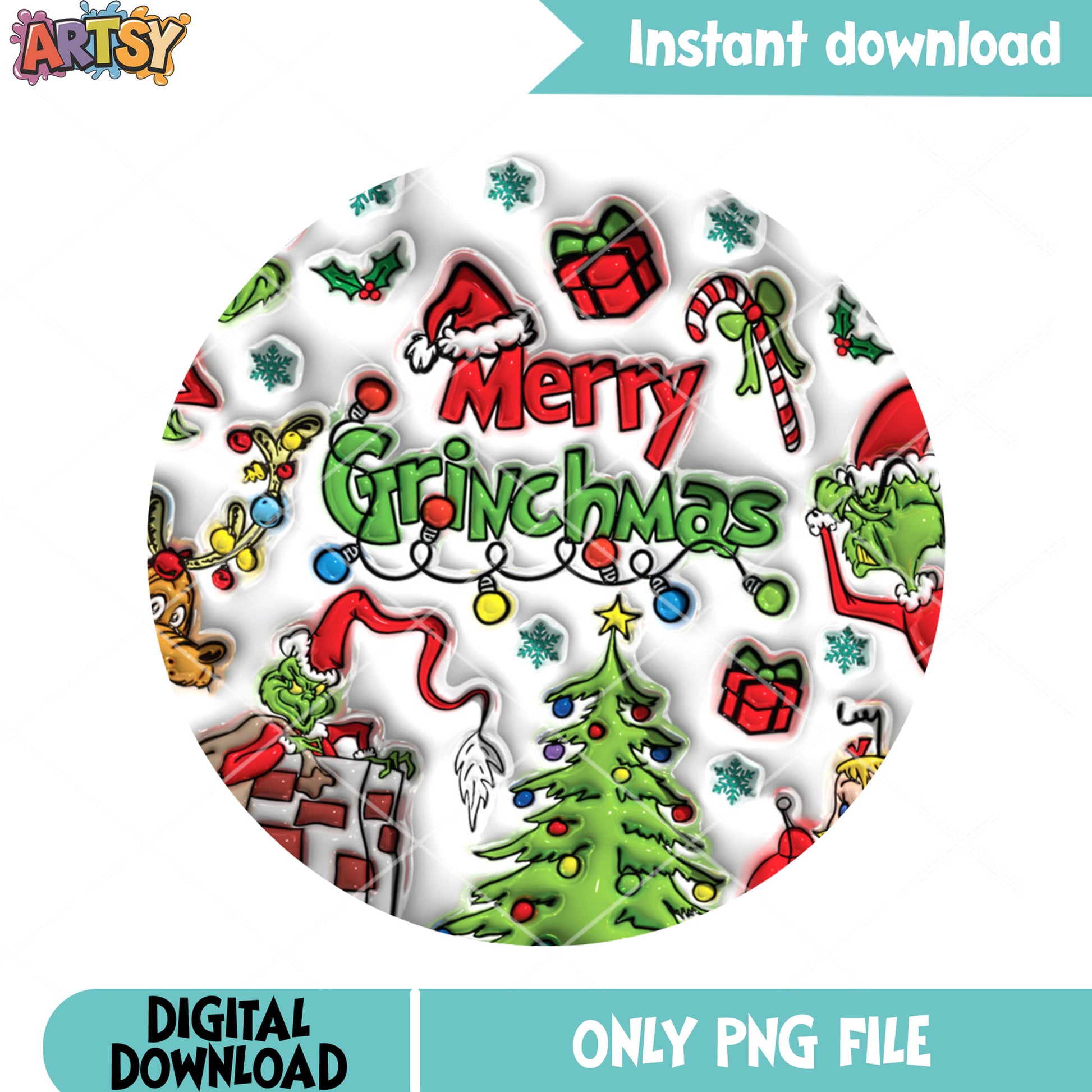 Cute christmas elements png, sticker style png, lights string png