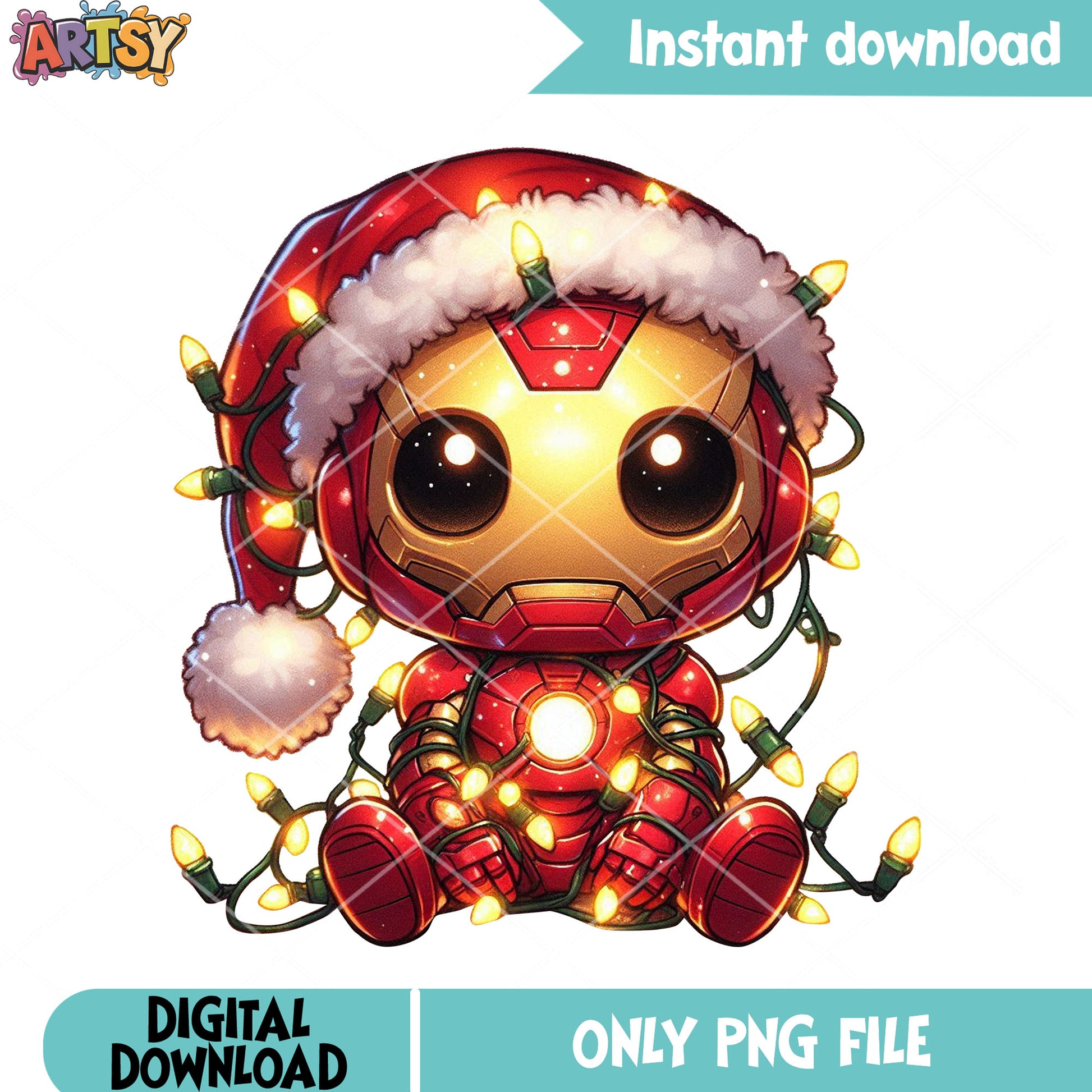 Cute christmas iron man png, iron man png, santa hat png