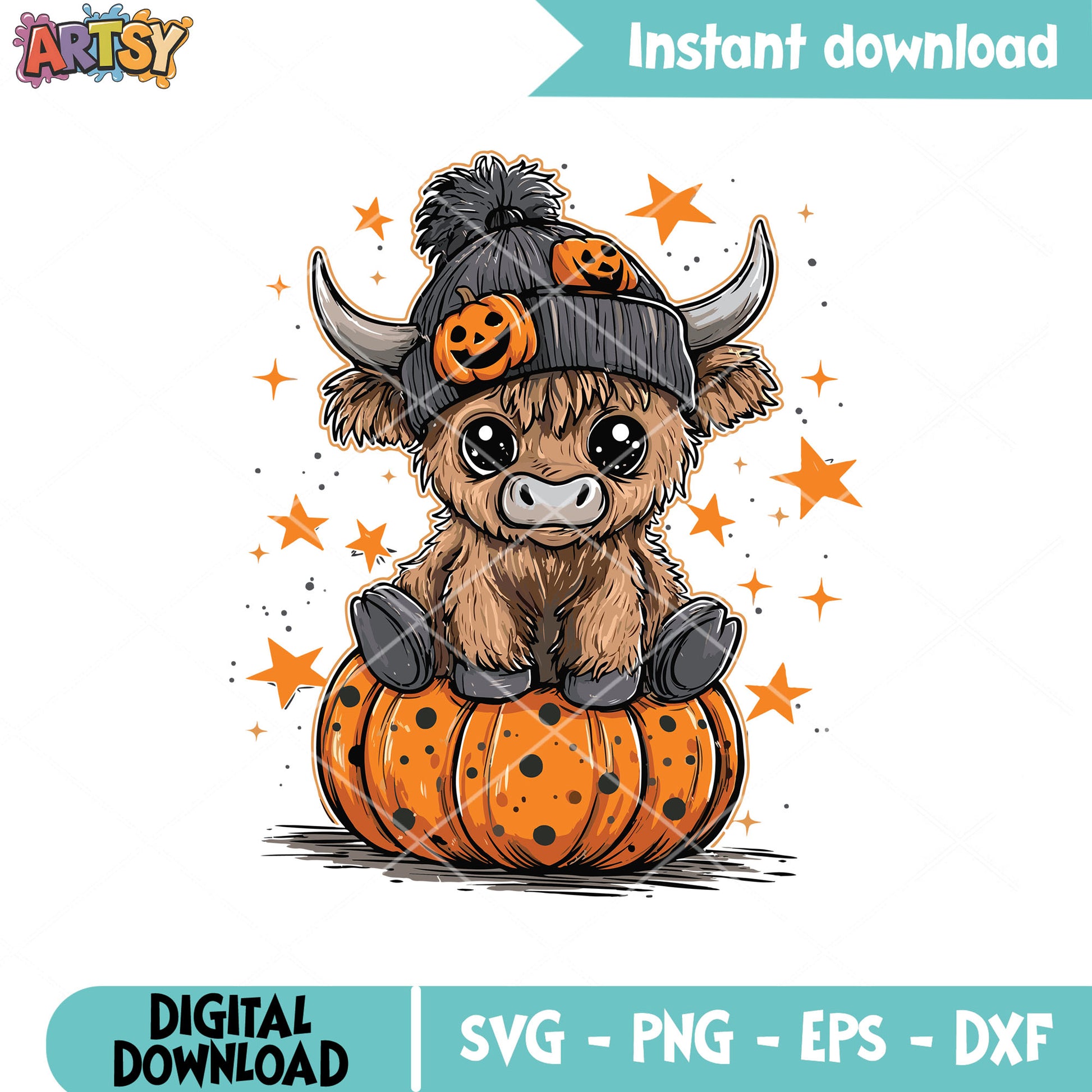 Cute cow in the pumpkin svg, highland cow svg, cow halloween svg