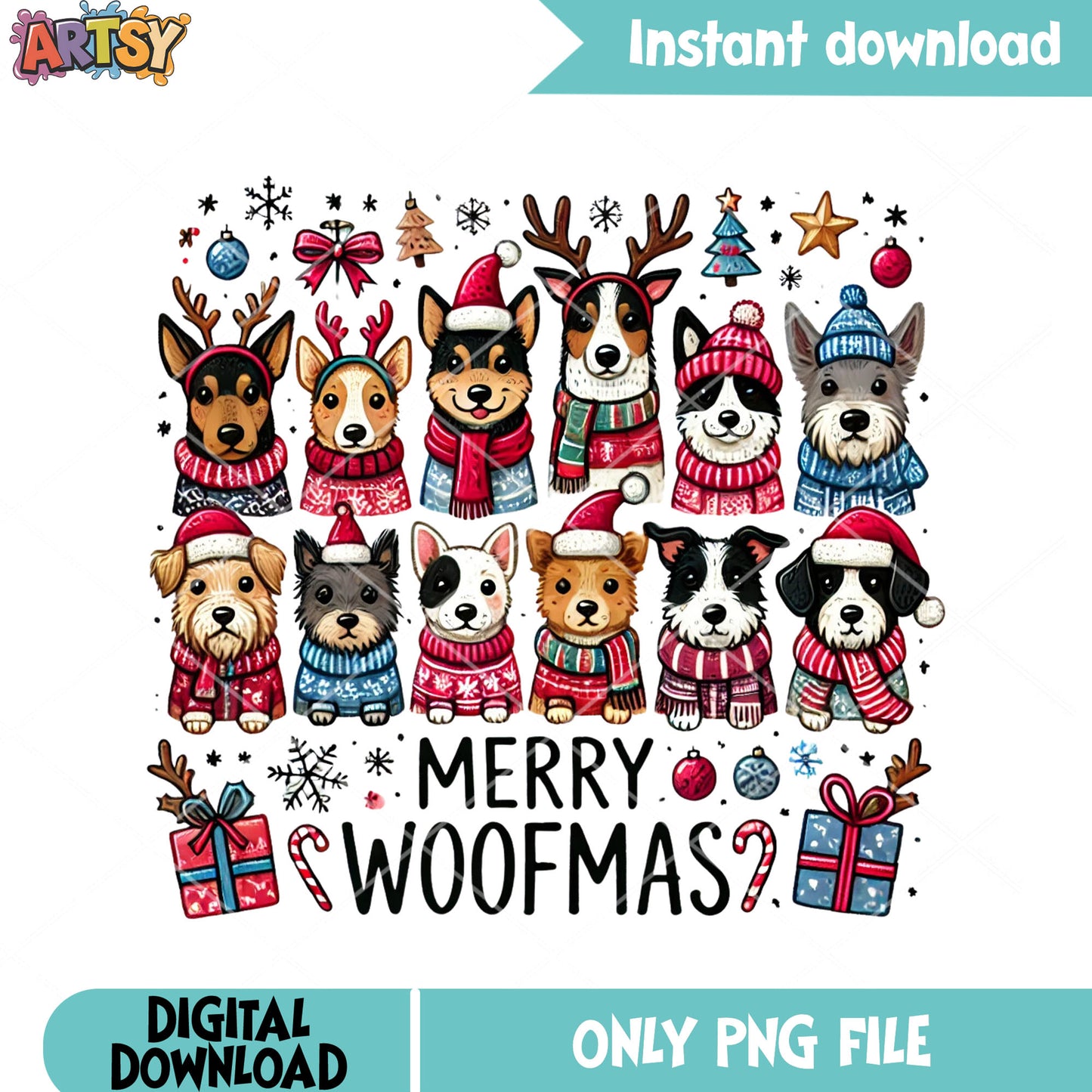 Cute dog christmas poster png, christmas vibes png, cute puppy png