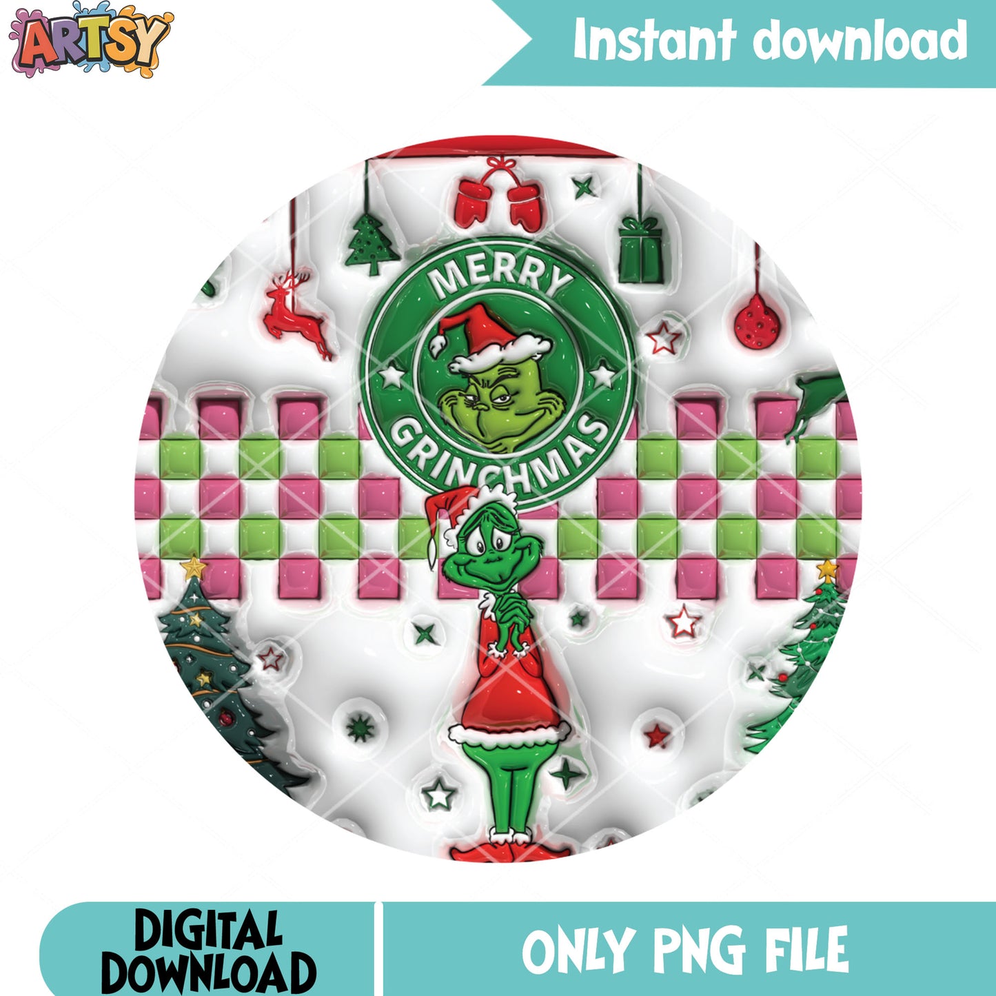 Cute elf standing pose png, coffee logo style png, shy grinch png