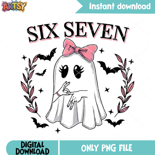Cute ghost girl 6 7 png, skeleton hand png, six seven png