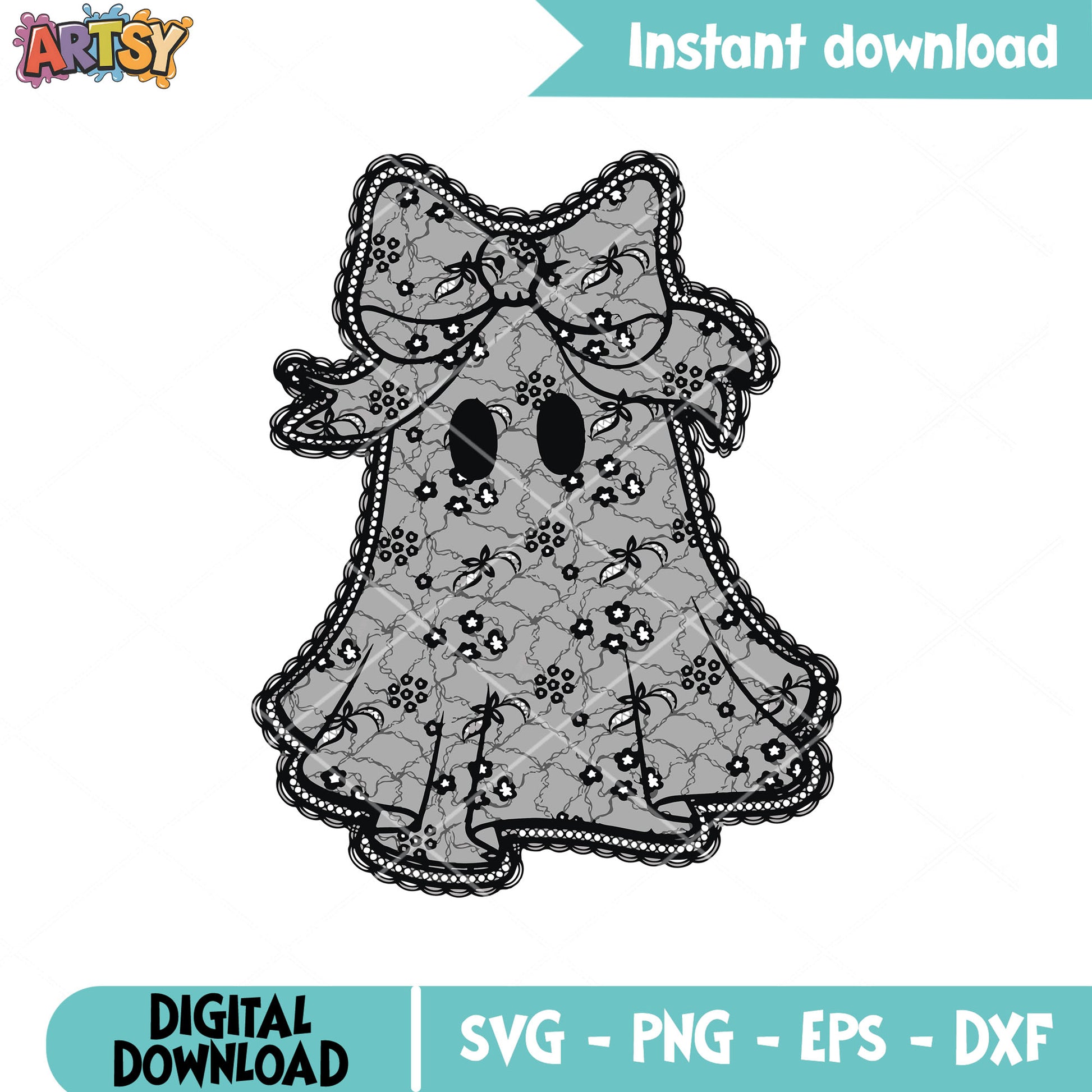 Cute ghost with bow svg, ghost halloween svg, ghost with bow​​ svg