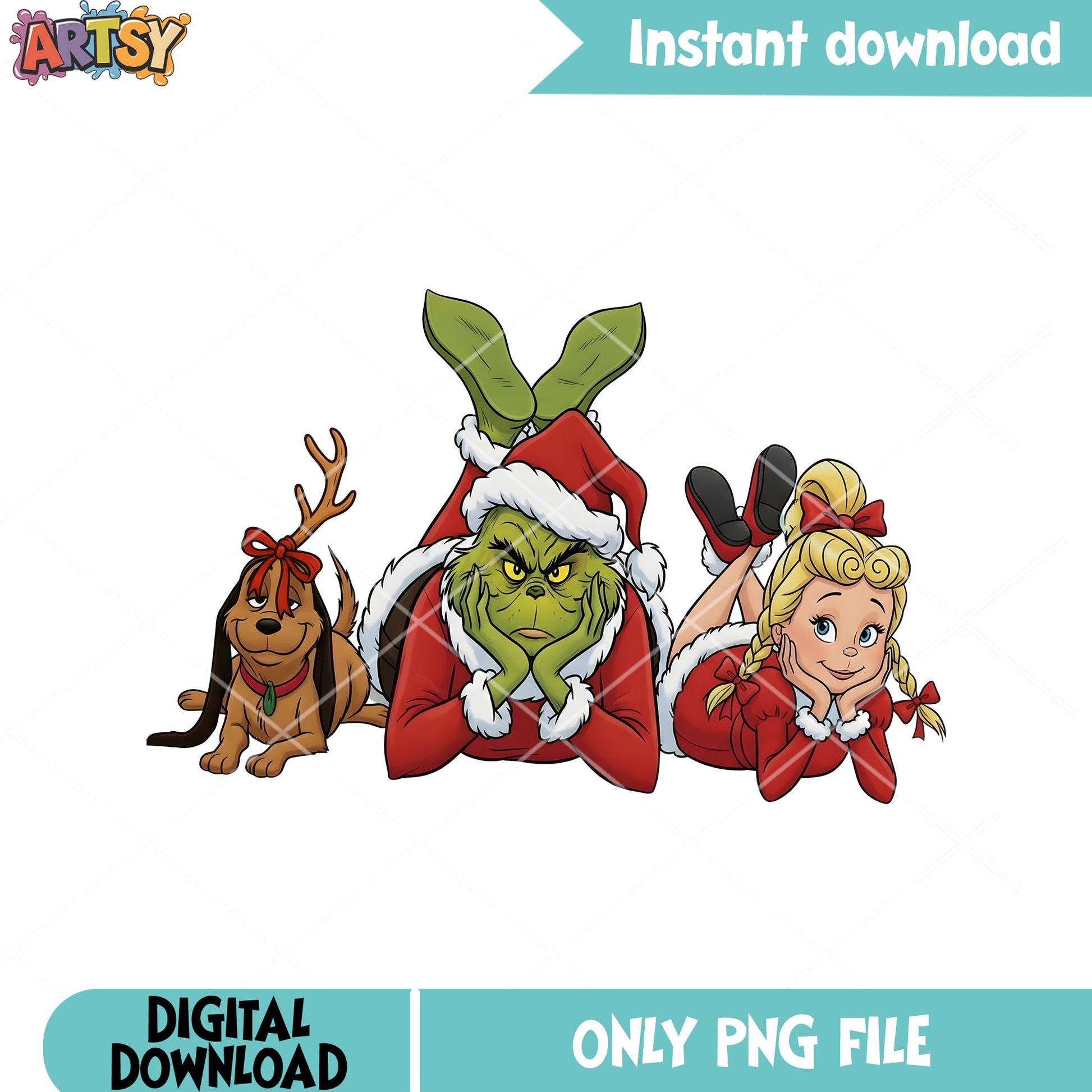 Cute green monster png, santa claus costume png, max the dog png