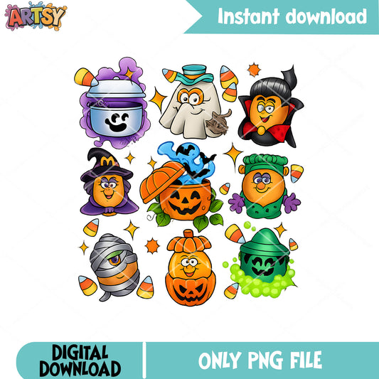 Cute halloween cartoon png, halloween vibes png, pumpkin halloween png