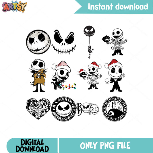 Cute jack skellington png bundle, jack halloween png, jack skellington png