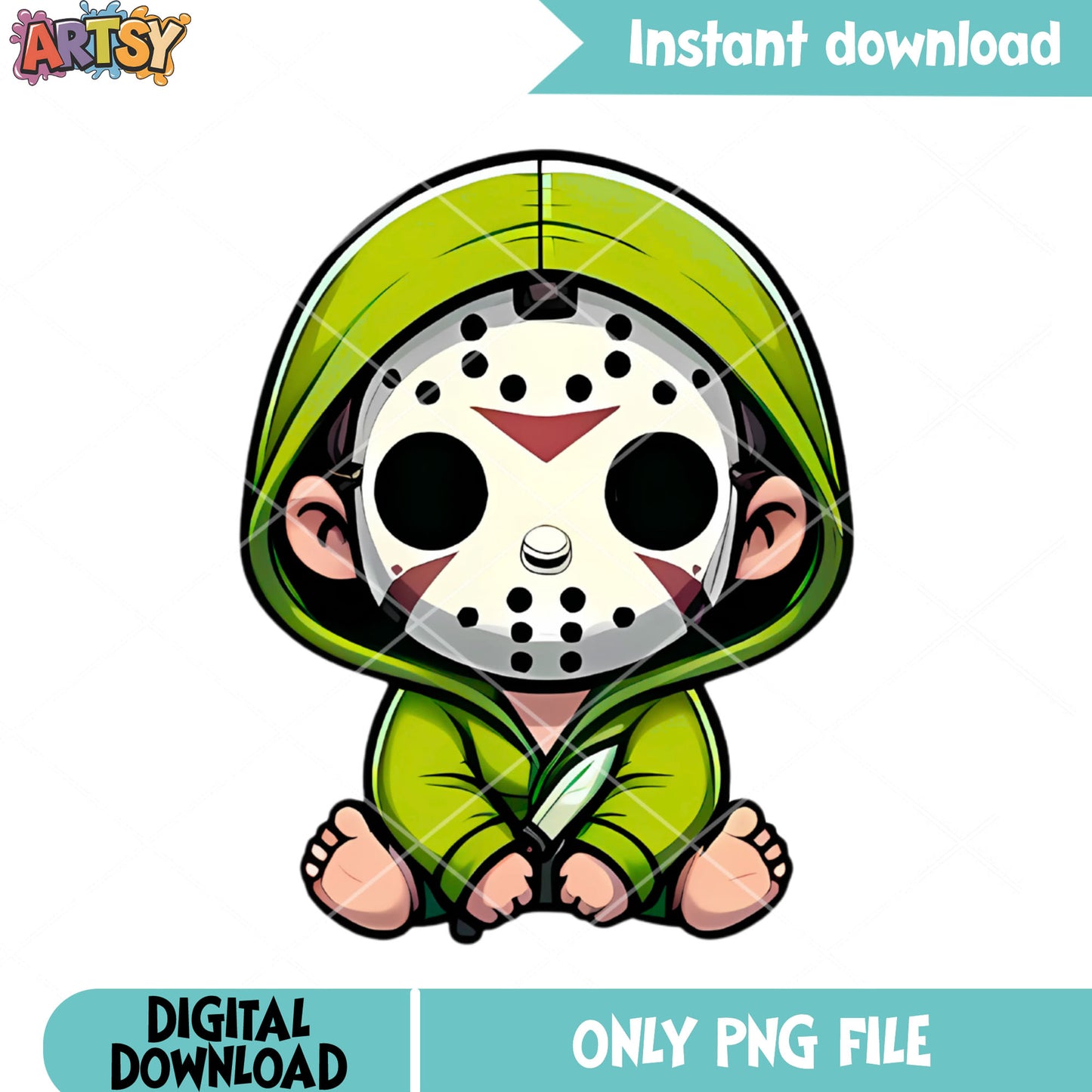 Cute jason voorheez png, cute halloween png, green raincoat png