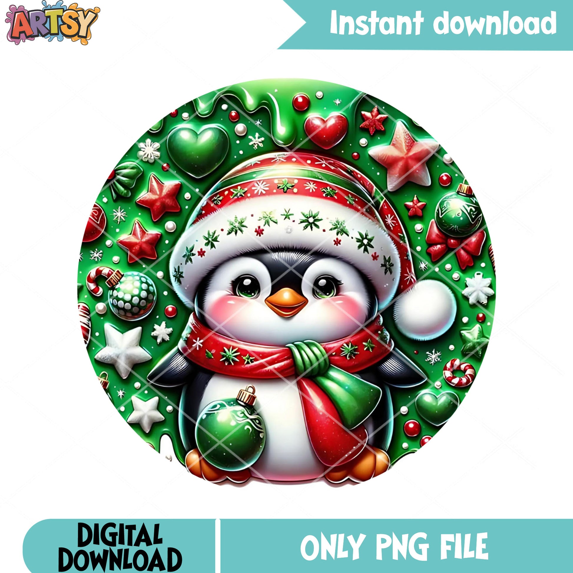 Cute kawaii penguin christmas png, penguin santa hat png, penguin png