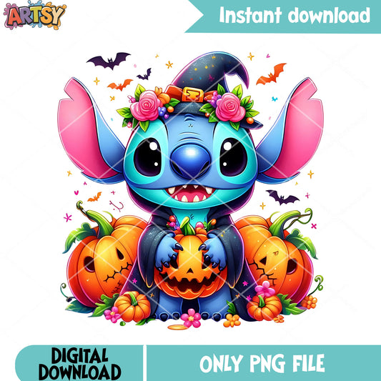 Cute lilo and stitch png, disney halloween png, jack o lantern png