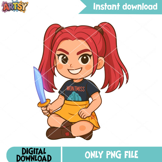 Cute mira sitting pose png, mira kpop png, kpop huntrix png