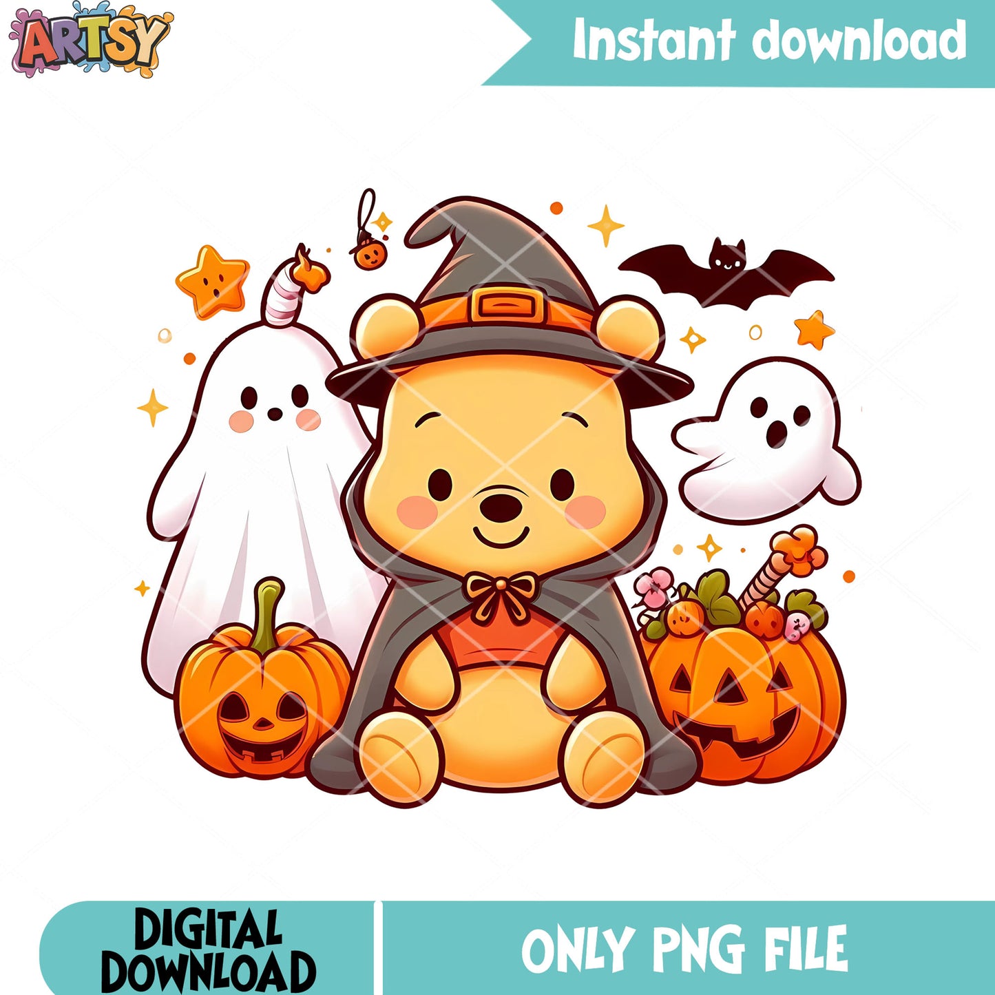 Cute pooh the winnie pumpkin png, disney halloween png, jack o latern png